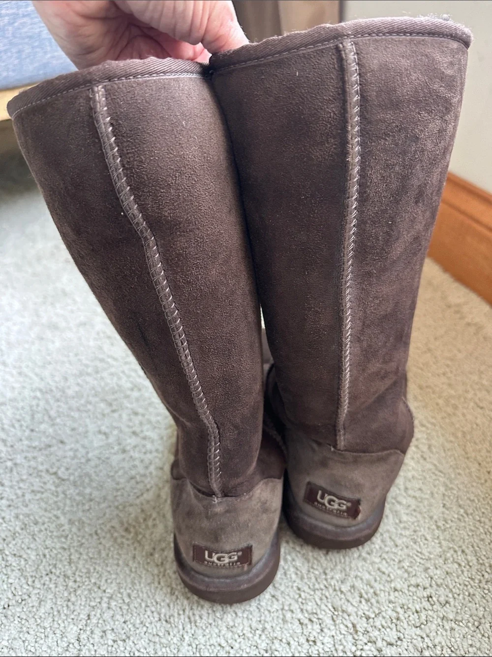 UGG Brown Suede Mid-Calf Shearling Boots